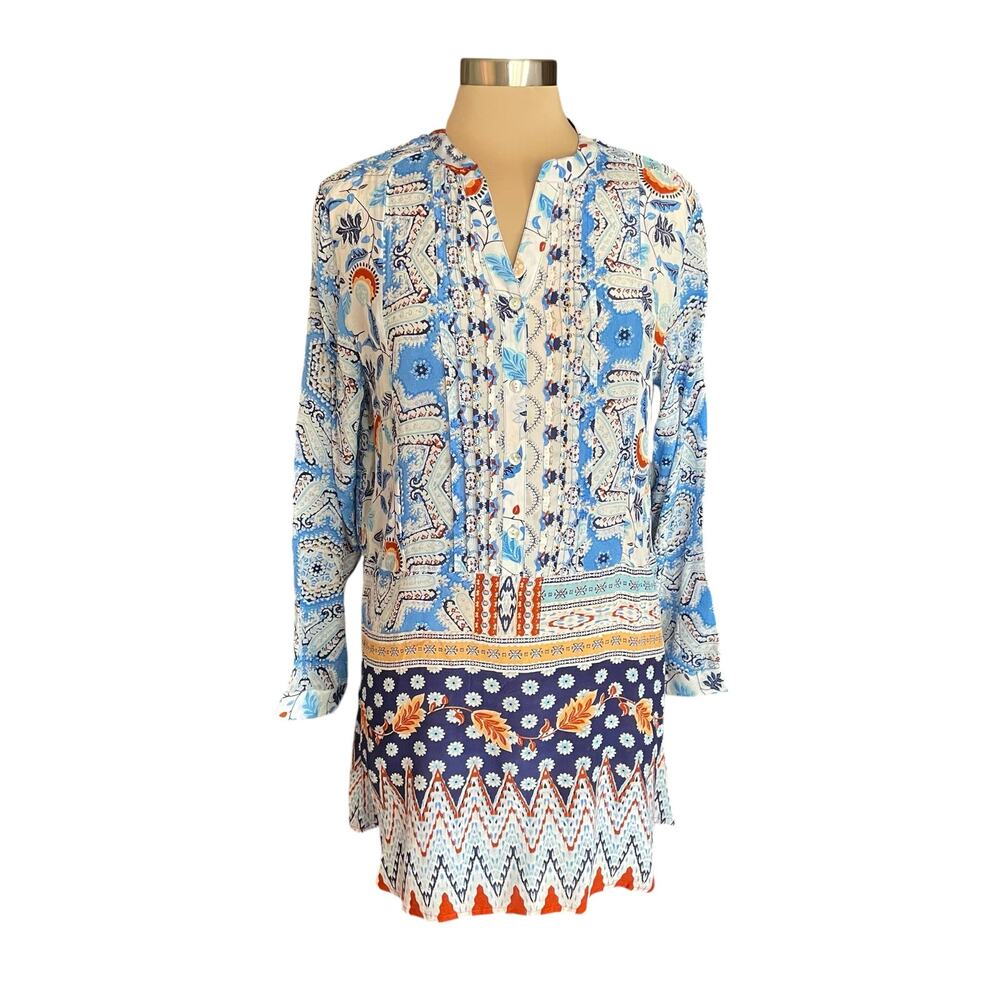 Anthropologie Love Kyla Floral & Geometric Mixed Print Tunic‎ Shirtdress LG Boho